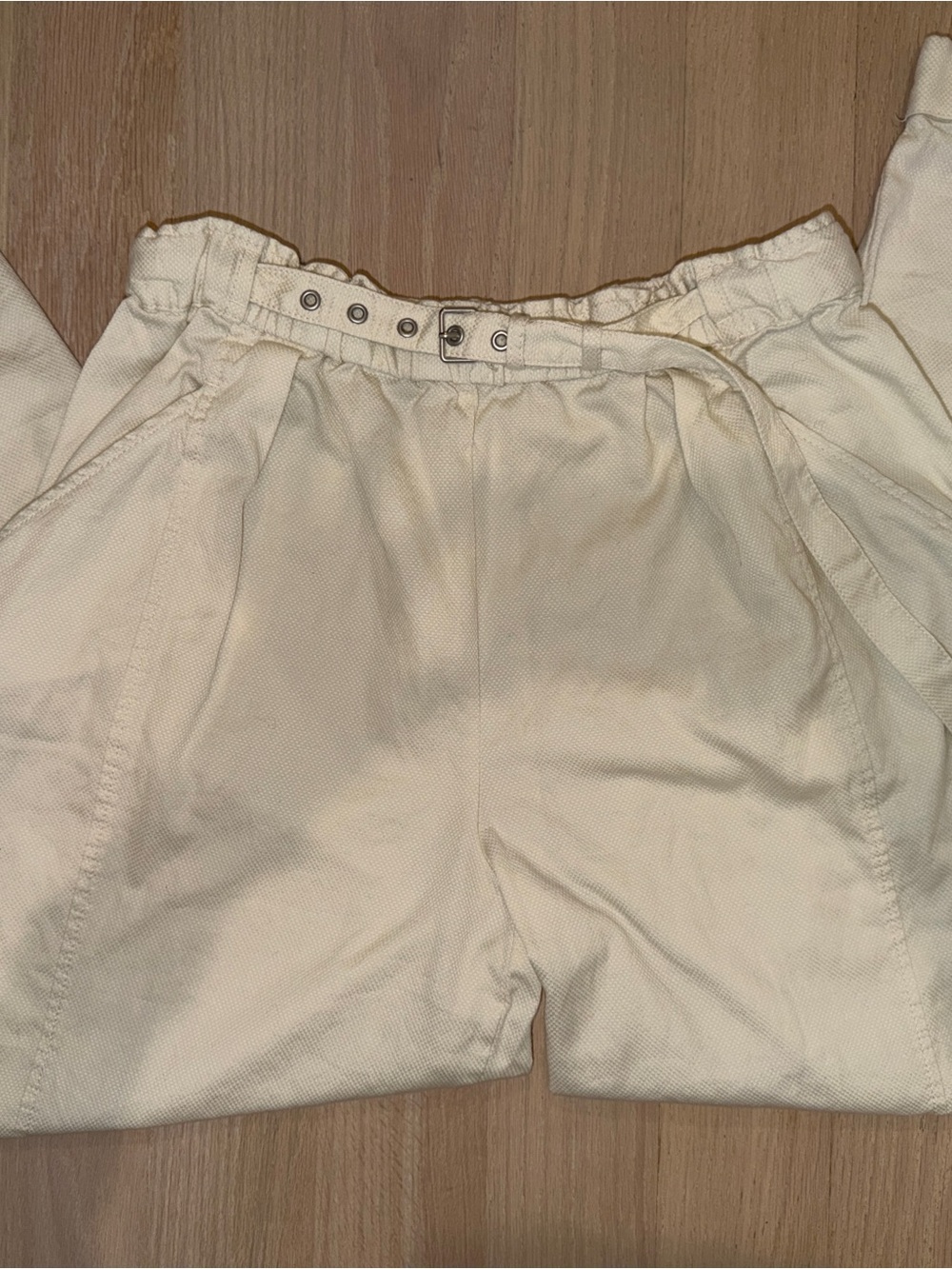 Max Studio Cream Elastic Waist Shorts with Belt Loop Detail